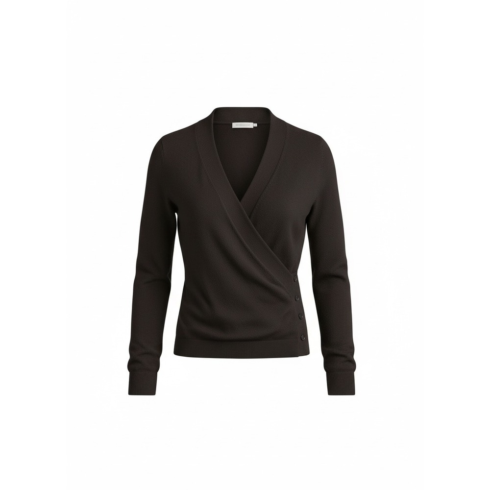 Worth Womens 100% Cashmere Wrap Sweater‎ Dark Heather Brown Side Button Size S